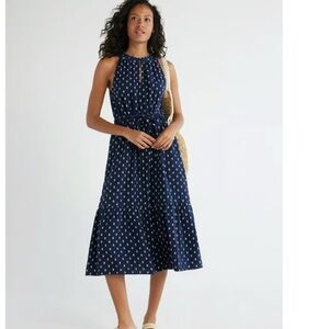 Time and Tru Navy Midi Dress with White Dots